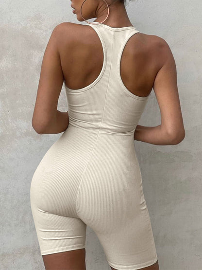 U-Neck Backless Solid Color Leisure Sleeveless Rompers