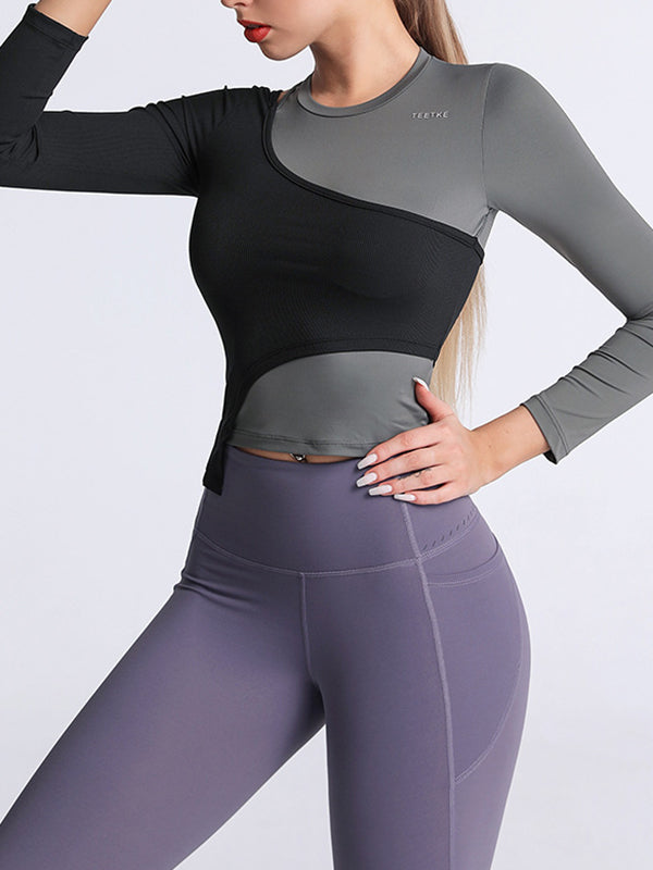 Color-Block Long Sleeves Yoga Tees