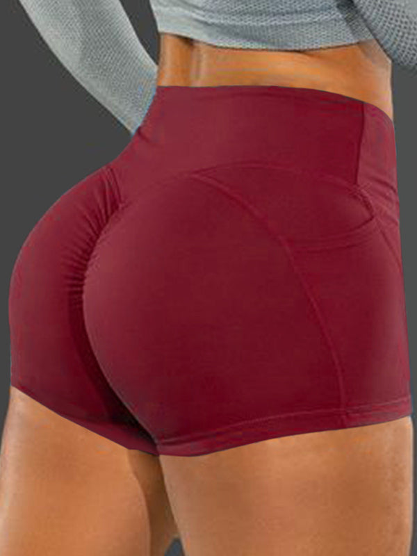 Soild Pocket High Waist  Buttock Lifting Tight Fitting Short