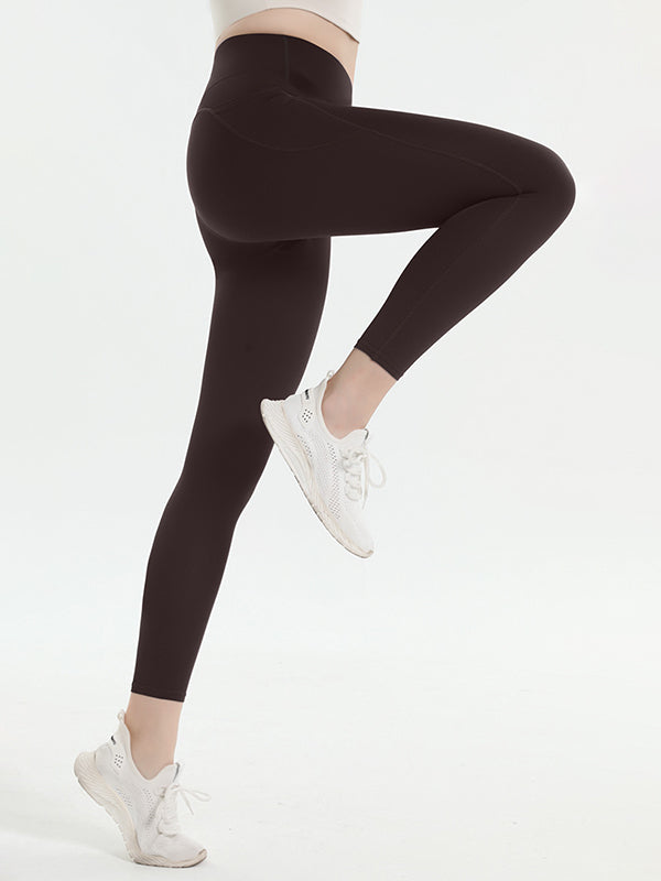 Skinny Leg Wrap High-Waisted Pockets Solid Color Leggings