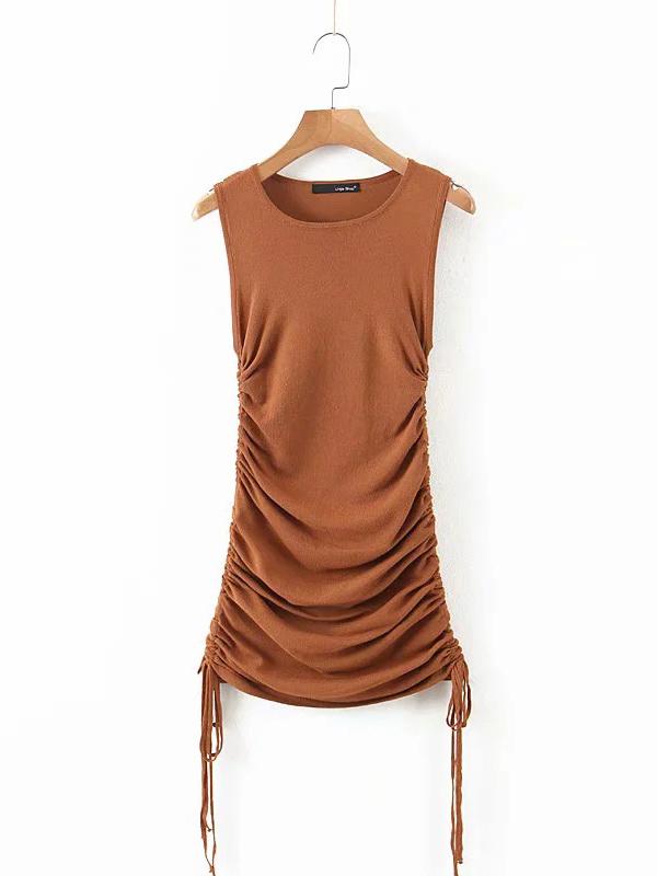 Wrap Sleeveless Drawstring Solid Color Mini Dresses