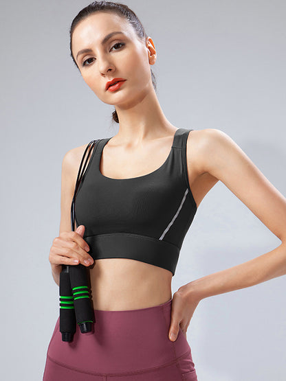 Wrap Hollow Solid Color Spaghetti-Neck Sports Bra