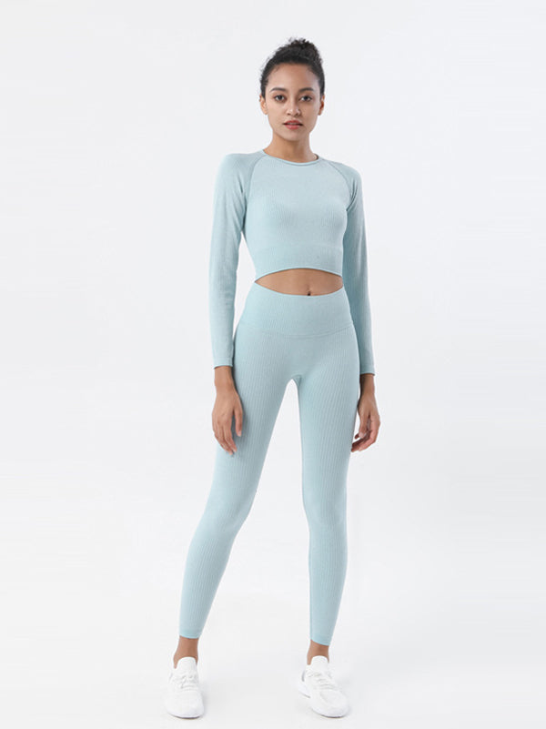 Solid Color Long Sleeves Tees&Leggings Yoga Suits