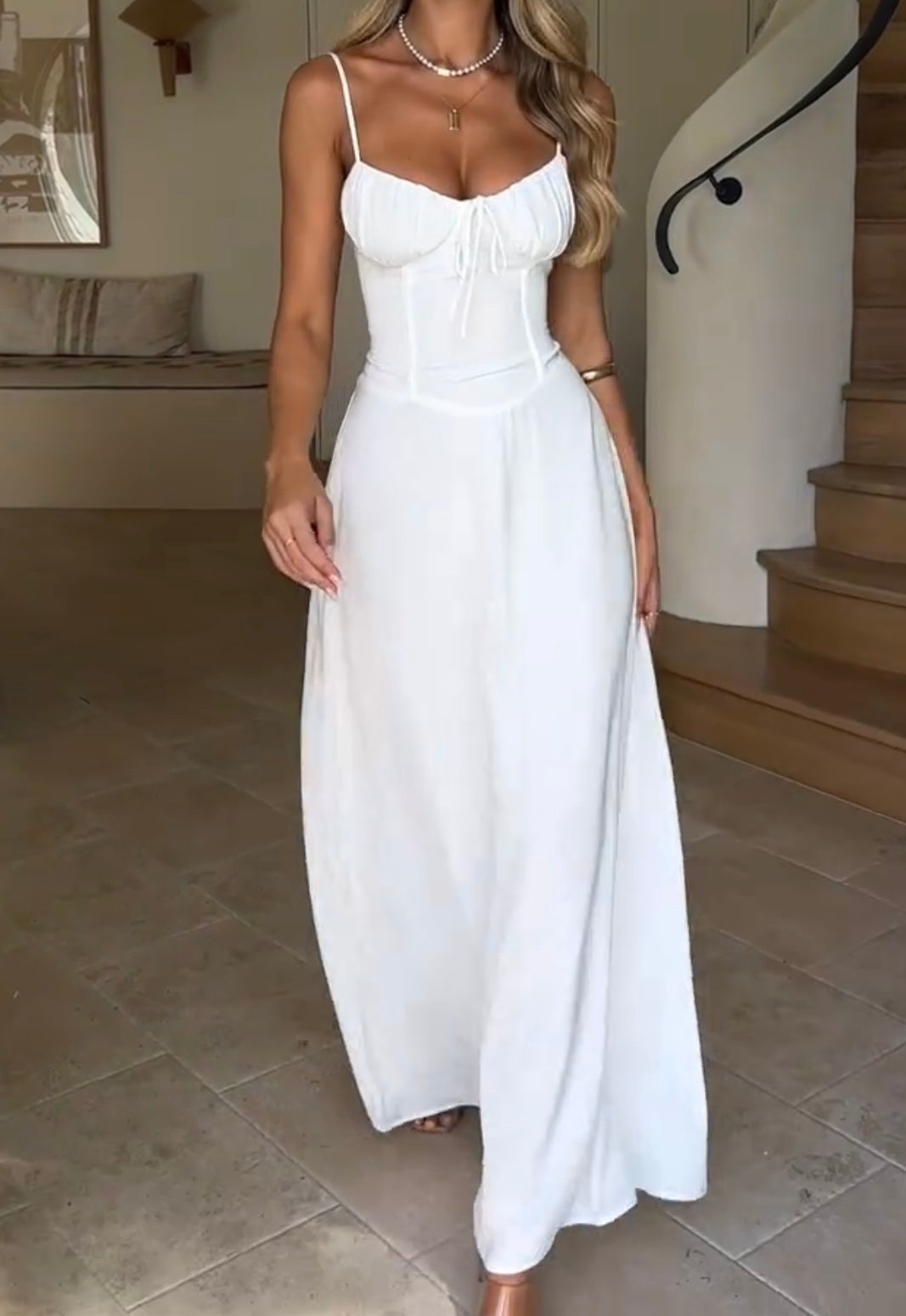 Elegant Lace-up A- line Solid Color Sling Dress