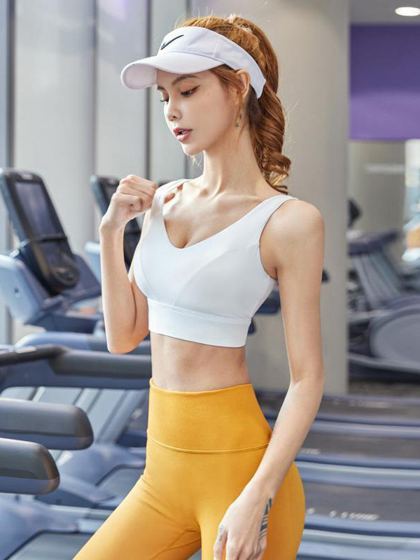 Solid Color Gathered Anti-Vibration Sport Bra