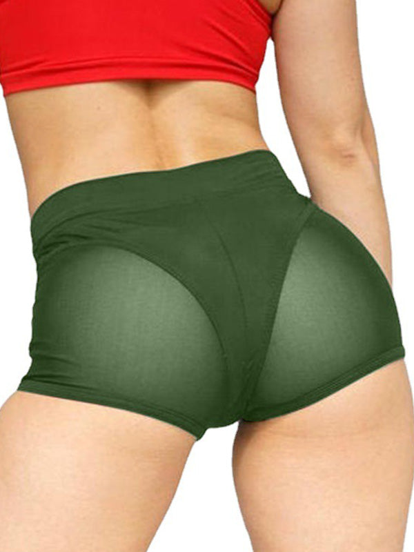 Solid Color Mesh Split-Joint High-Waisted Sports Shorts