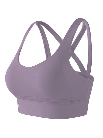 Back Cross Hollow Solid Color U-Neck Sports Bra