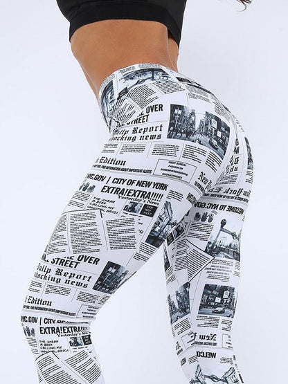 Newspaper Printed Yoga Ninth Leggings