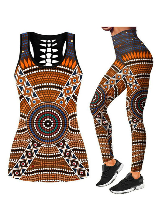 Dotted Printed Breathable Hollowed Vest&Leggings Sports Suits