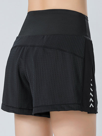 Hollow Pockets Solid Color Split-Side Sports Shorts