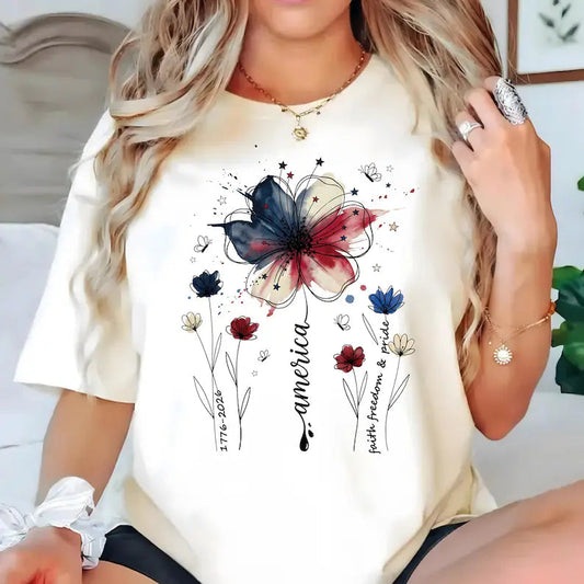 USA 250th Anniversary Floral Short-Sleeve T-Shirt