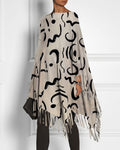 Artistic Black Lines Print Tassel Irregular Top