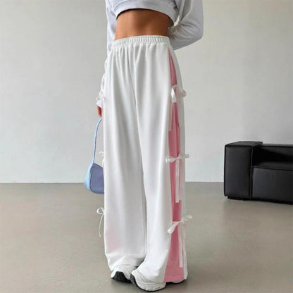 Women's Baggy Sweatpants Bow Tie Elastic Waist Casual Wide Leg Sports Pants with Pocket for Daily Running accepted