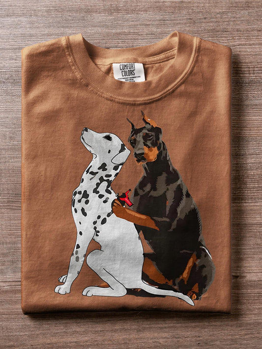 Fun Spotted Dog Print Crew Neck T-shirt