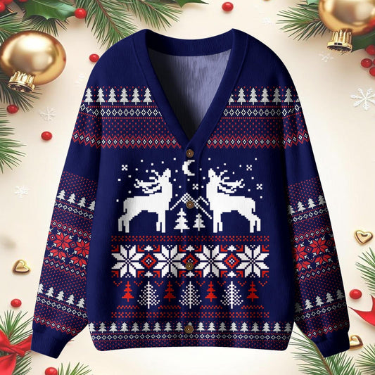 Christmas Cute Reindeer Unisex Ugly Cardigan Sweaters