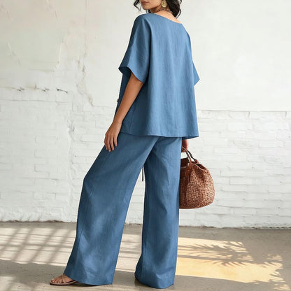 ⏰🔥LIMITED TIME 50% OFF! 💖 Women's Cozy & Elegant Metal Buttons Cotton-Linen Two-Piece Set