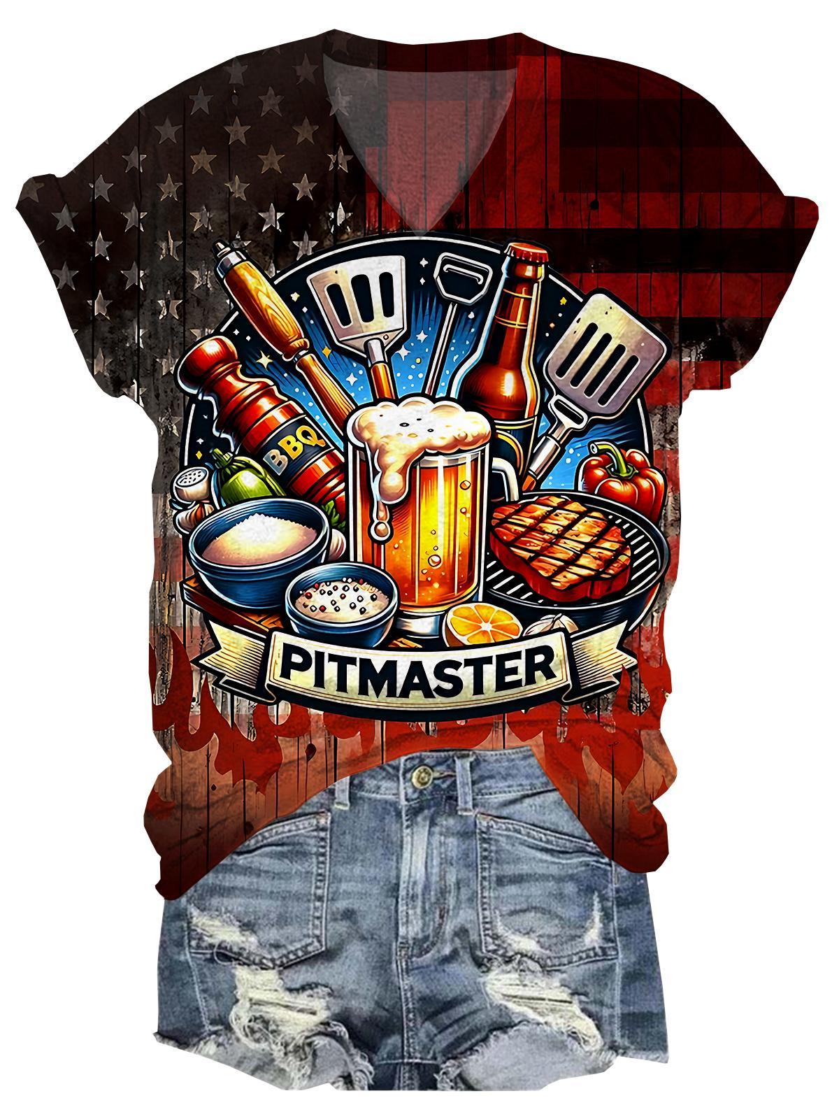 Independence American Flag BBQ V-neck T-Shirt