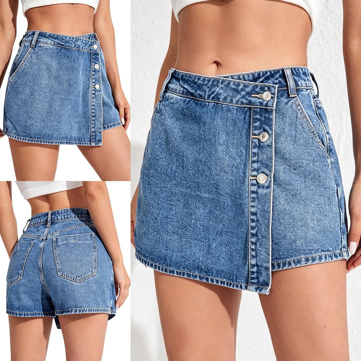 Jean Skort Mid Rise Button Front Jean Skirts with Shorts Casual Summer Mini Skorts for Dating Streetwear astounding