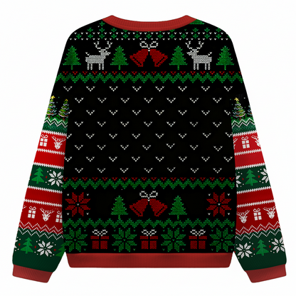 Women's Funny Black Cat What? round neck ugly sweater