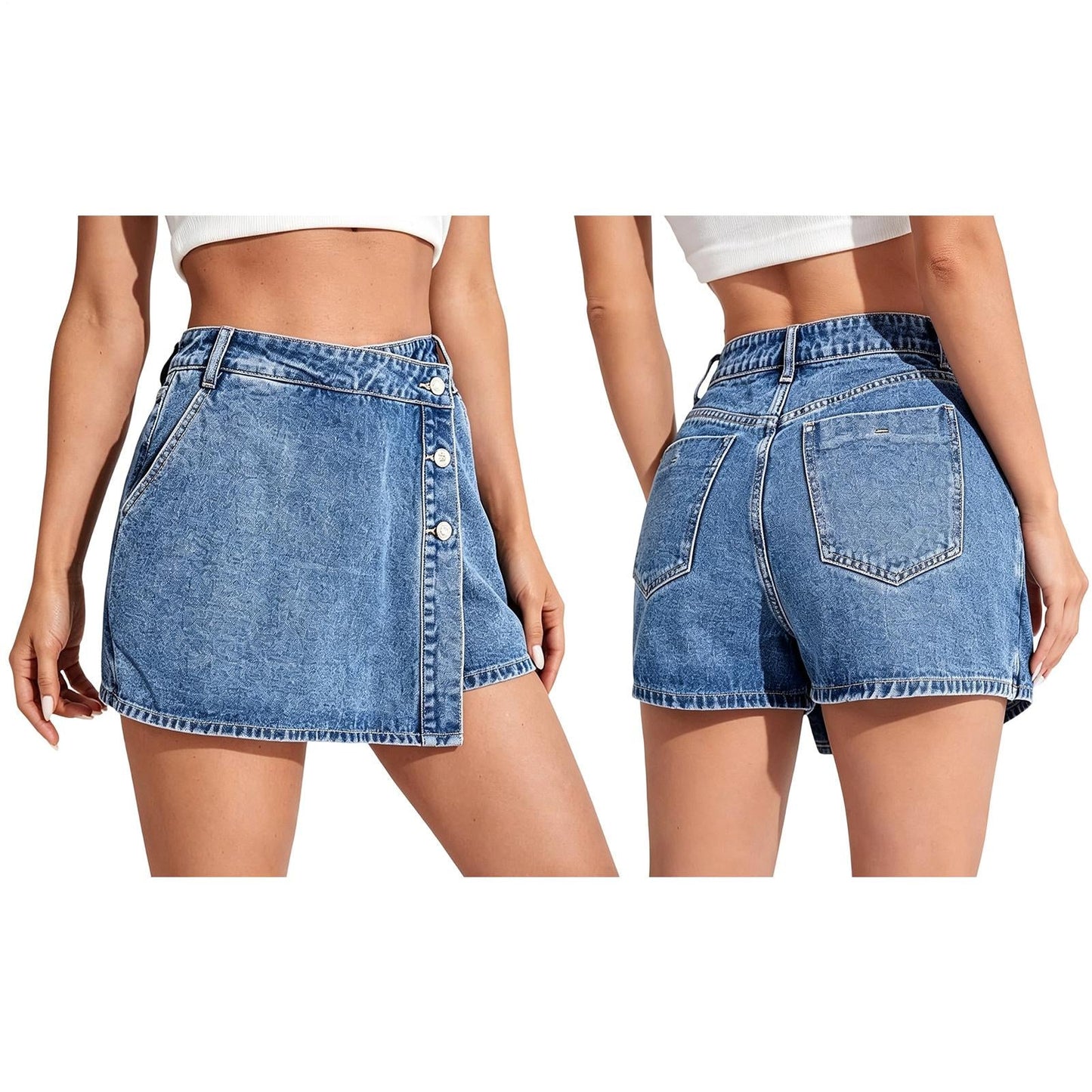 Jean Skort Mid Rise Button Front Jean Skirts with Shorts Casual Summer Mini Skorts for Dating Streetwear astounding