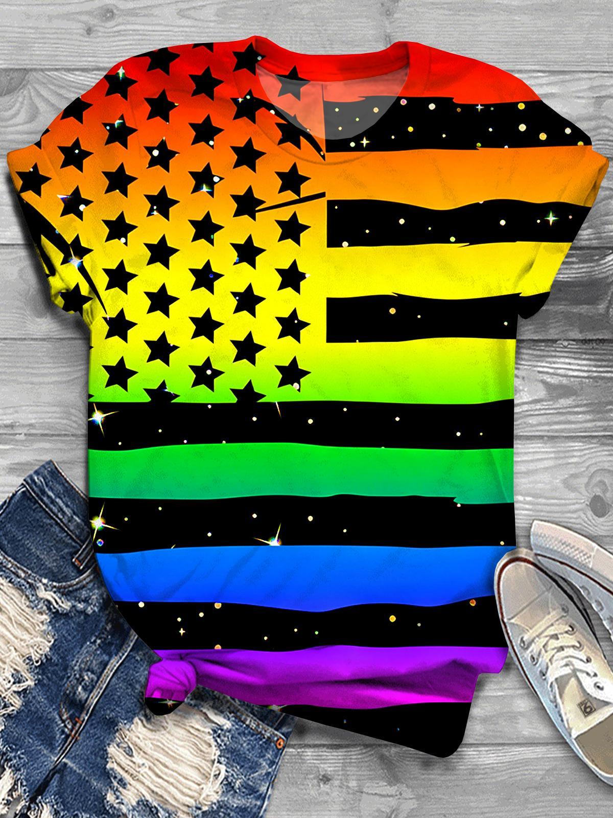 American Flag Women Short Sleeve Crew Neck T-shirt