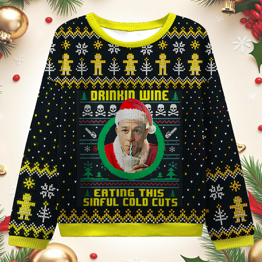 Women's Drinkin Wine Eating This Sinful Colo Cuts round neck ugly sweater