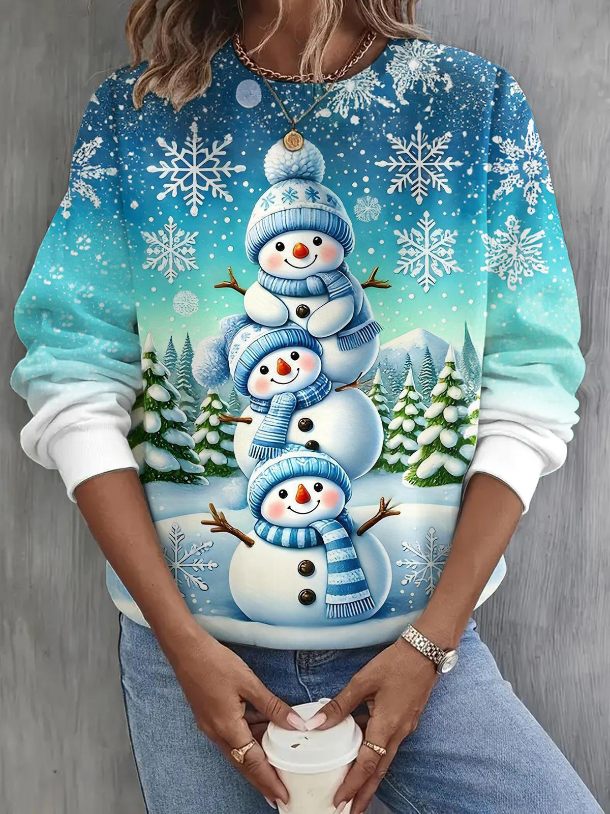 Christmas Snowman Long Sleeve Casual Top