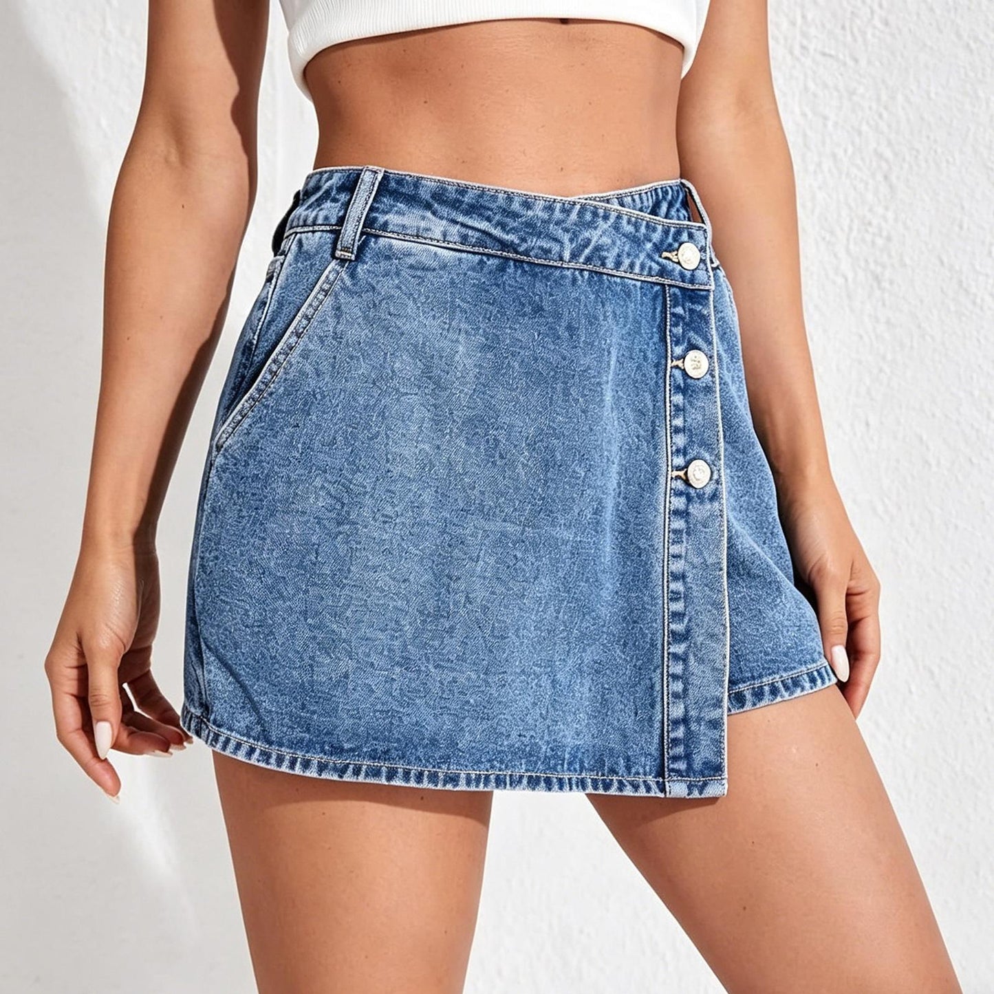 Jean Skort Mid Rise Button Front Jean Skirts with Shorts Casual Summer Mini Skorts for Dating Streetwear astounding