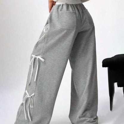 Women's Baggy Sweatpants Bow Tie Elastic Waist Casual Wide Leg Sports Pants with Pocket for Daily Running accepted