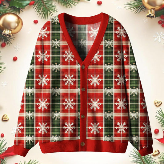 Retro Snowflake Grid Unisex Ugly Cardigan Sweaters