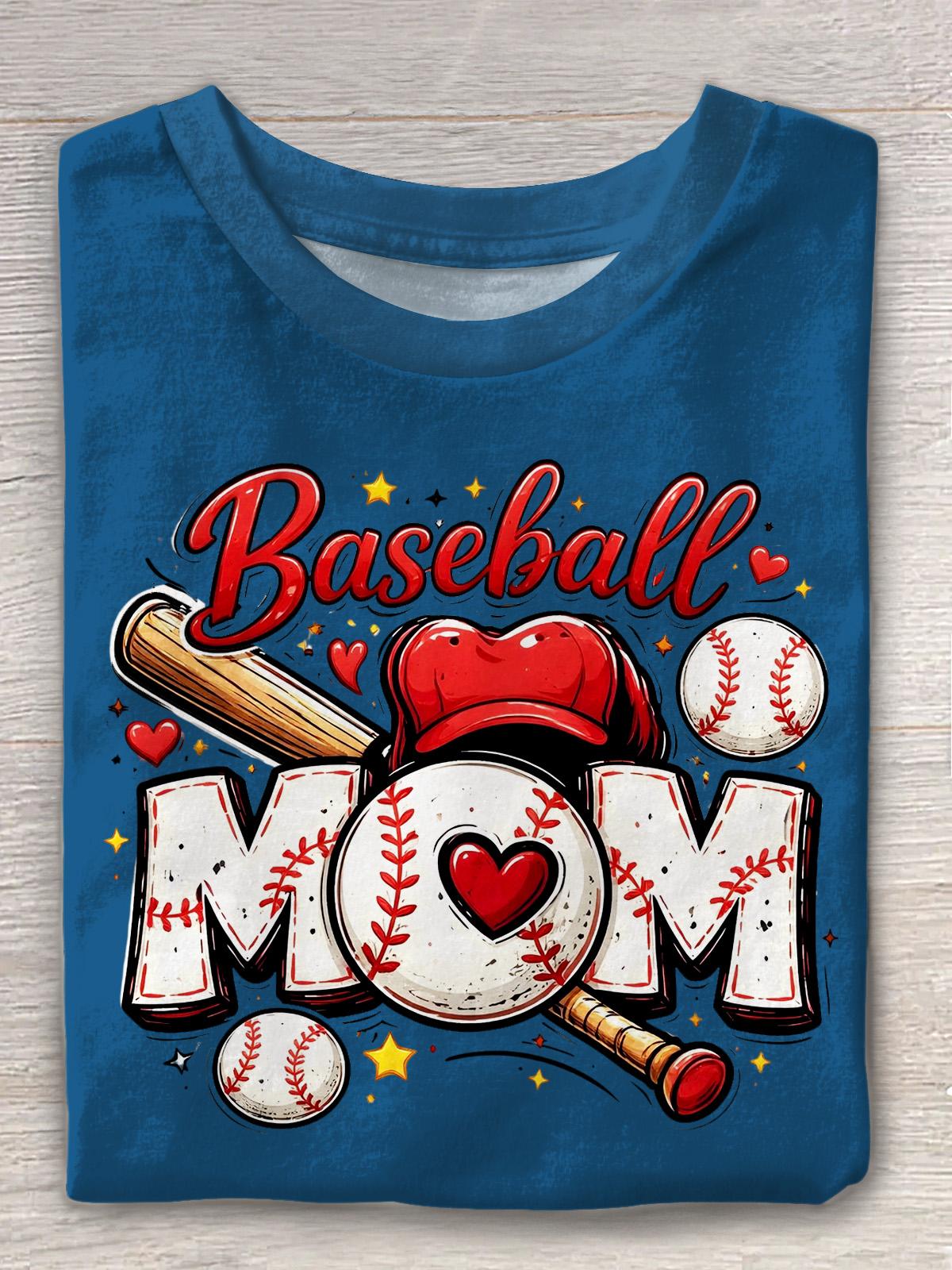 Women's Baseball Mom Round Neck Short Sleeve T-shirt