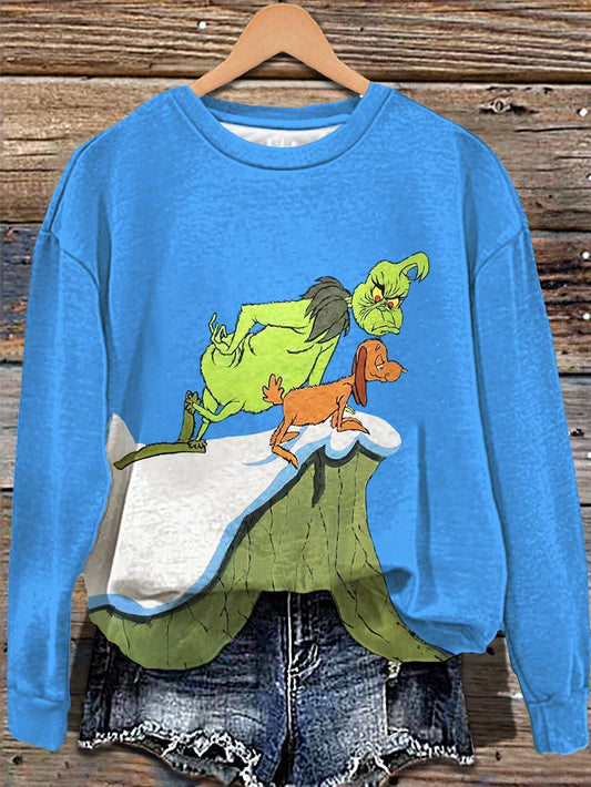 Christmas Funny Grinch Printed Long Sleeve Casual Top