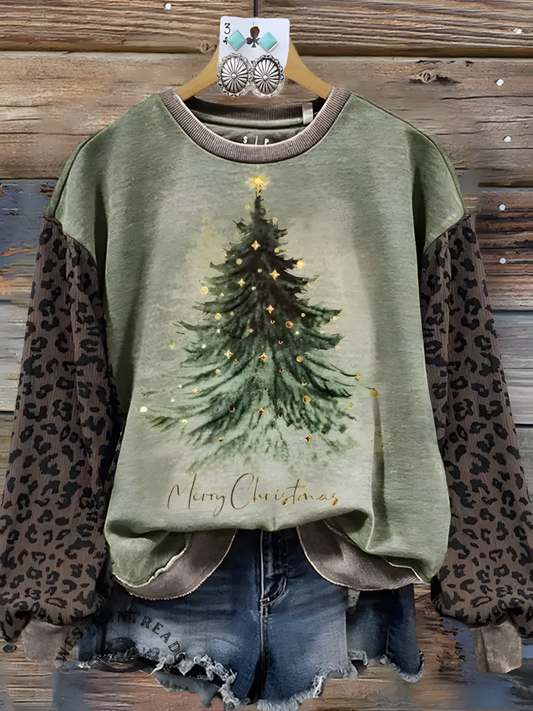 Vintage Contrast Printed Long Sleeve Casual Top