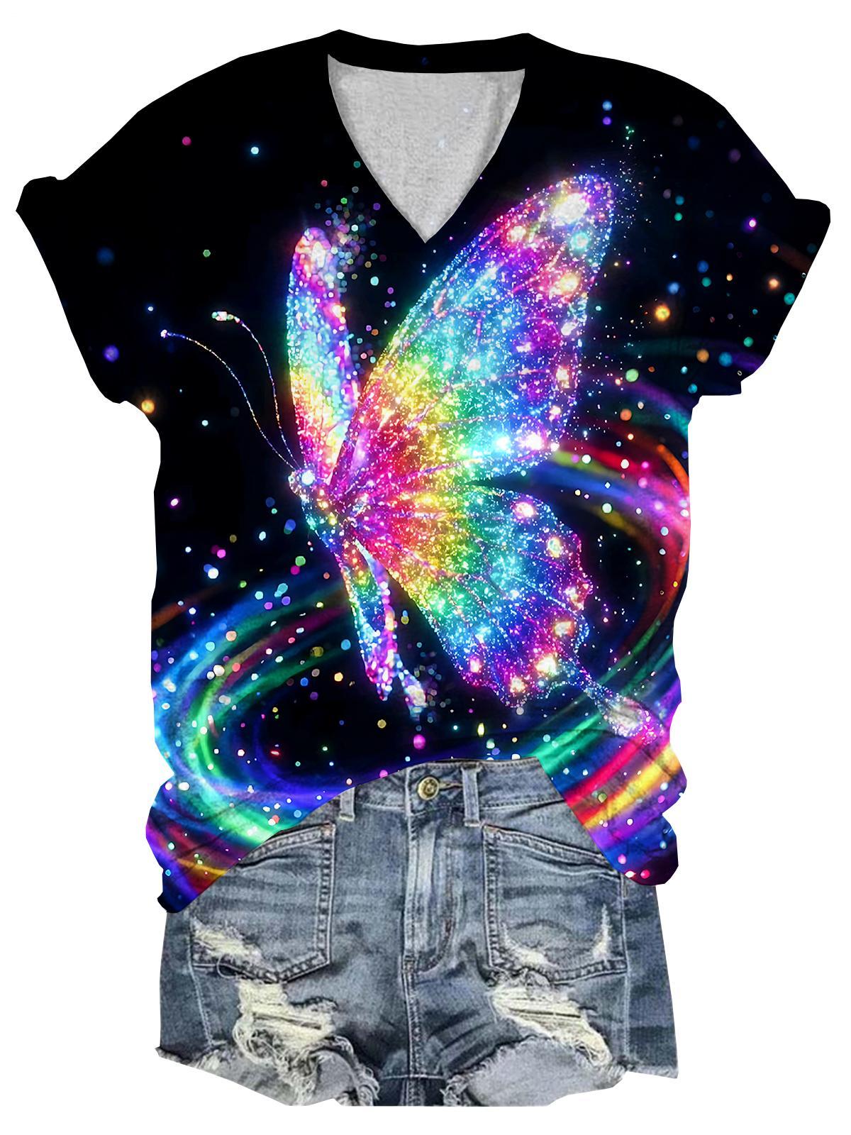 Butterfly Women's Short Sleeve V Neck T-Shirt