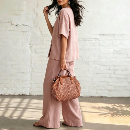 ⏰🔥LIMITED TIME 50% OFF! 💖 Women's Cozy & Elegant Metal Buttons Cotton-Linen Two-Piece Set