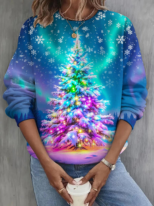 Aurora Christmas Tree Long Sleeve Casual Top