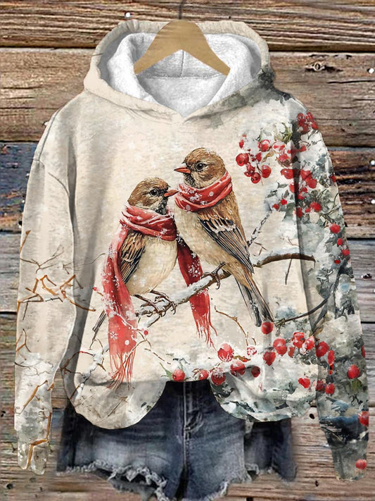 Winter Bird Long Sleeve Printed Hoodie