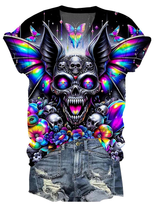 Skull Floral V-neck T-Shirt