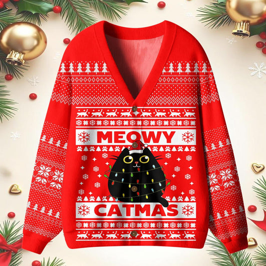 Christmas Cat Unisex Ugly Cardigan Sweaters