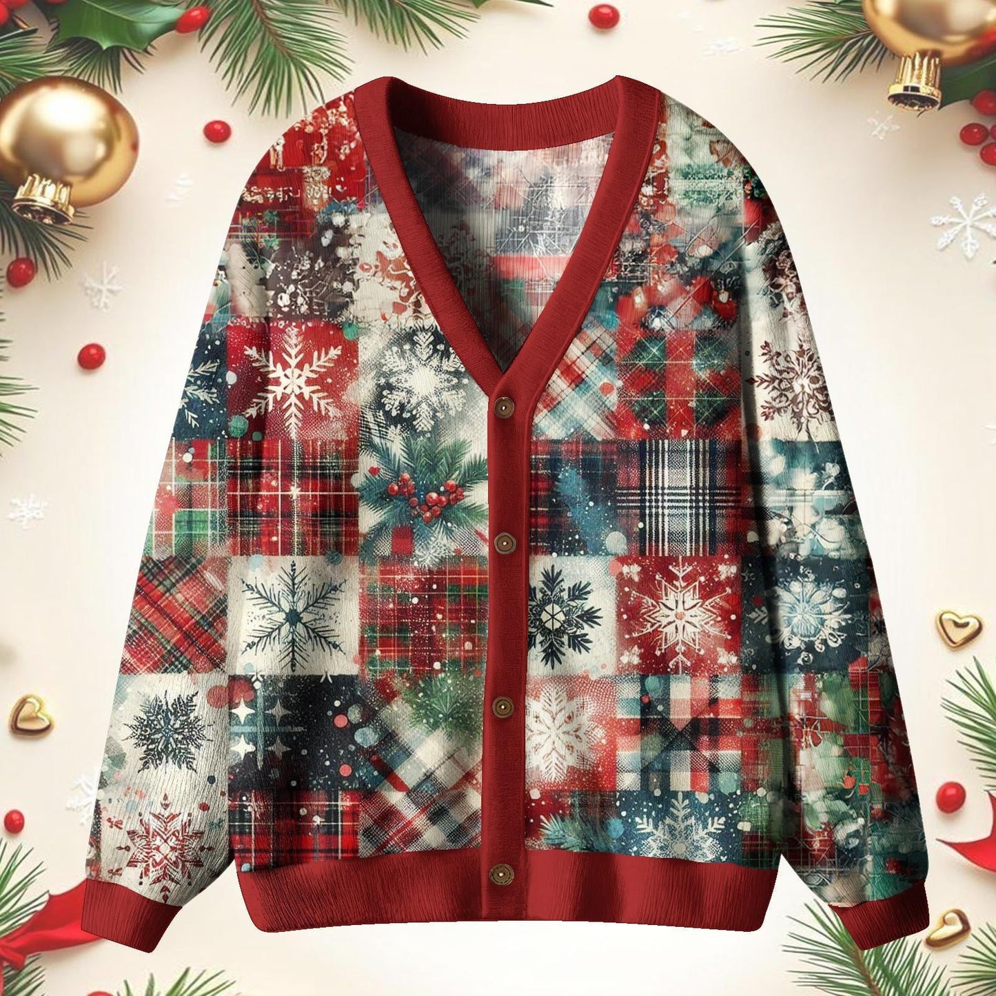 Christmas Snowflake Print Unisex Ugly Cardigan Sweaters