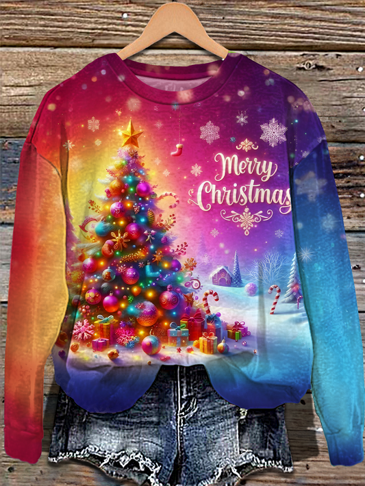 Merry Christmas Printed Long Sleeve Casual Top