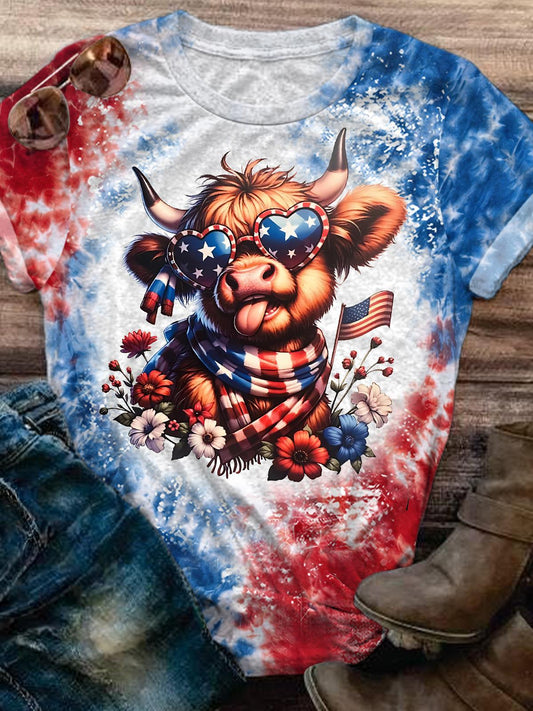 Patriotic High-End Mud-Dye Women’s Crew-Neck Short-Sleeve T-Shirt
