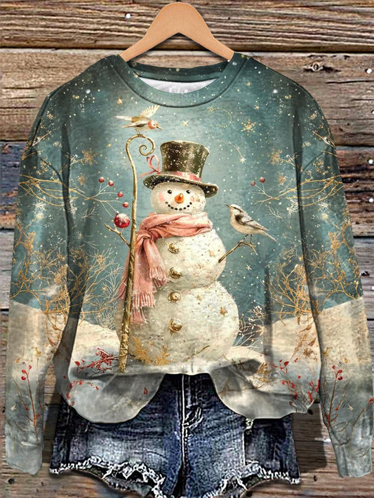 Winter Snowman Printed Long Sleeve Casual Top
