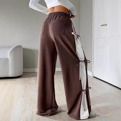 Women's Baggy Sweatpants Bow Tie Elastic Waist Casual Wide Leg Sports Pants with Pocket for Daily Running accepted