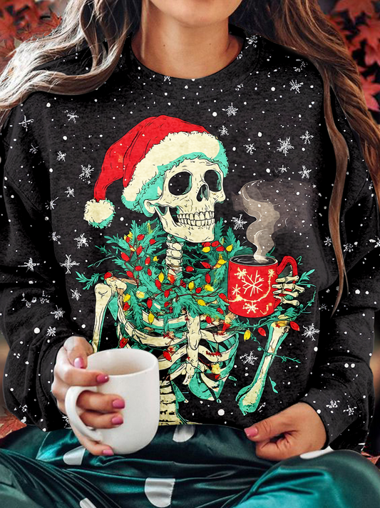 Christmas Coffee Skeleton Long Sleeve Casual Top