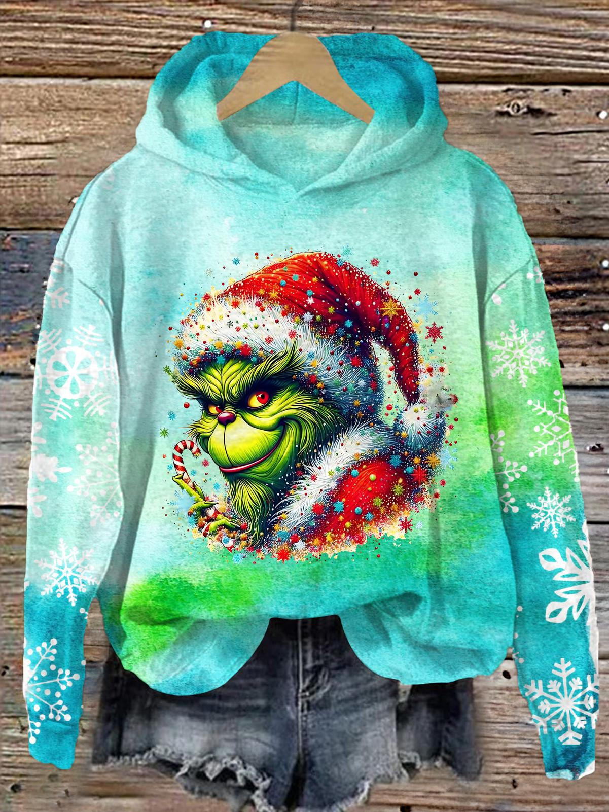 Fun Christmas Grinch Long Sleeve Printed Hoodie