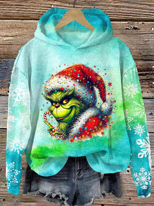 Fun Christmas Grinch Long Sleeve Printed Hoodie
