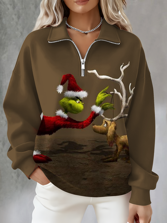 Christmas Grinch Long Sleeve Zipper Sweatshirt