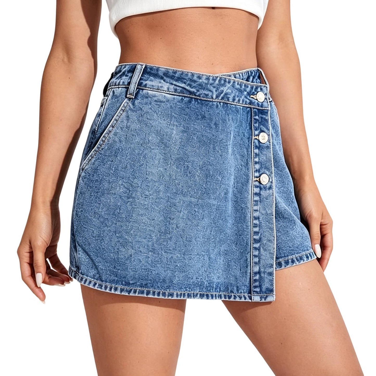 Jean Skort Mid Rise Button Front Jean Skirts with Shorts Casual Summer Mini Skorts for Dating Streetwear astounding