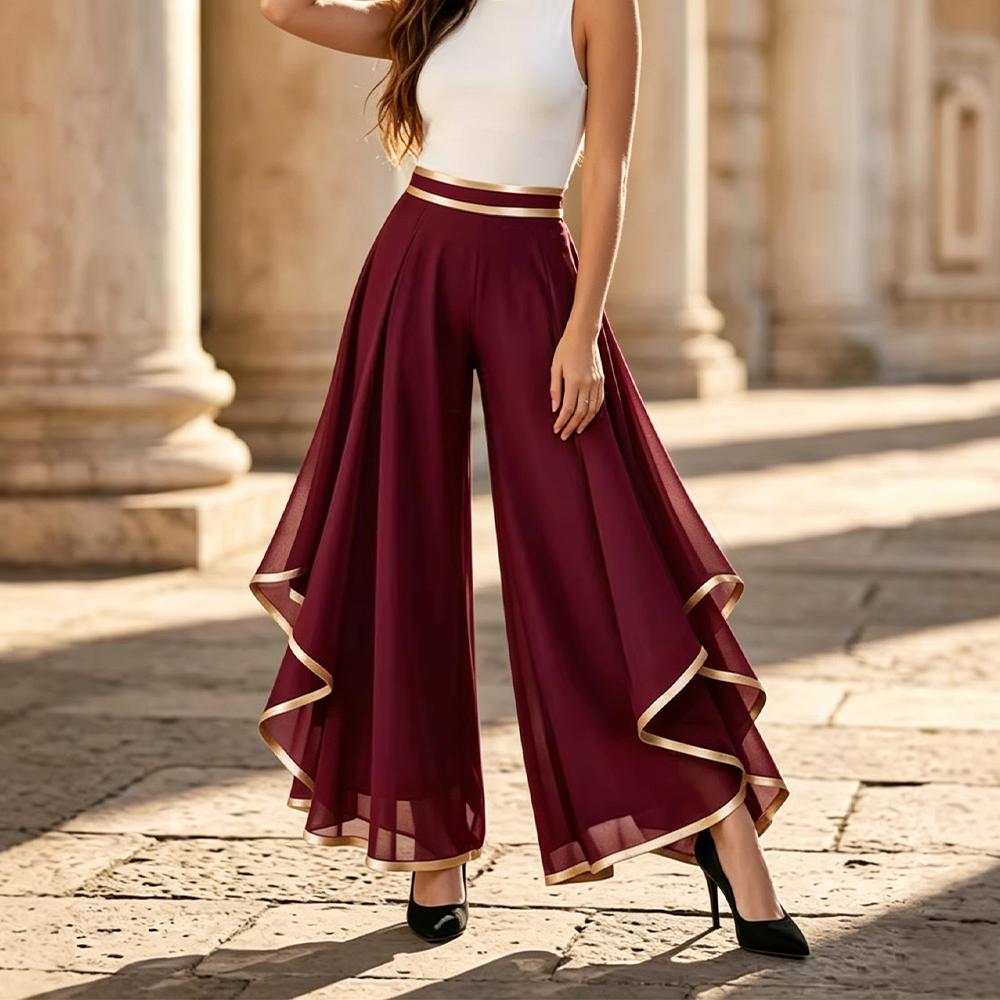 Chiffon Pants for Women High Waisted Casual Wide Leg Chiffon Pants Flowy Lounge Trousers for Daily Vacation beautiful